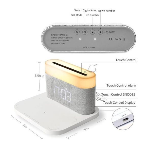 Alarm clock with wireless charging station dock LED lamp - Picture 6 of 7